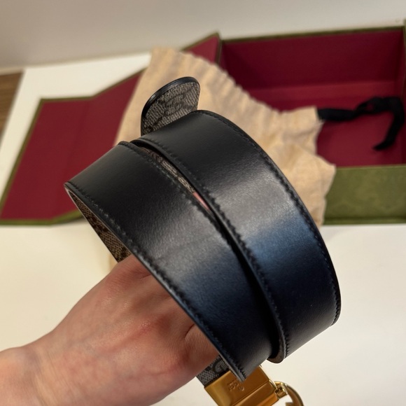 Gucci GG Marmont black gold tan reversible women’s belt - Picture 10 of 13